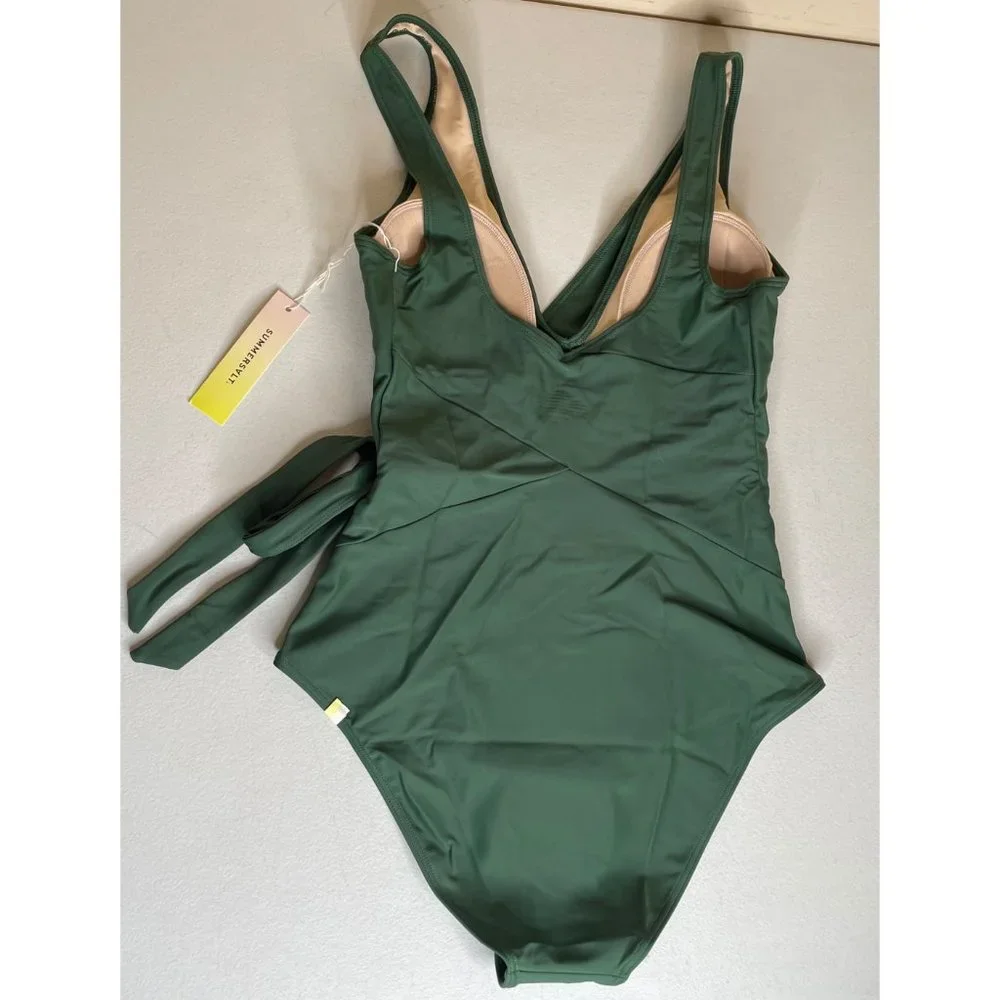 New SUMMERSALT Perfect Wrap One-Piece Olive Swimsuit Size 6 - Picture 8 of 16